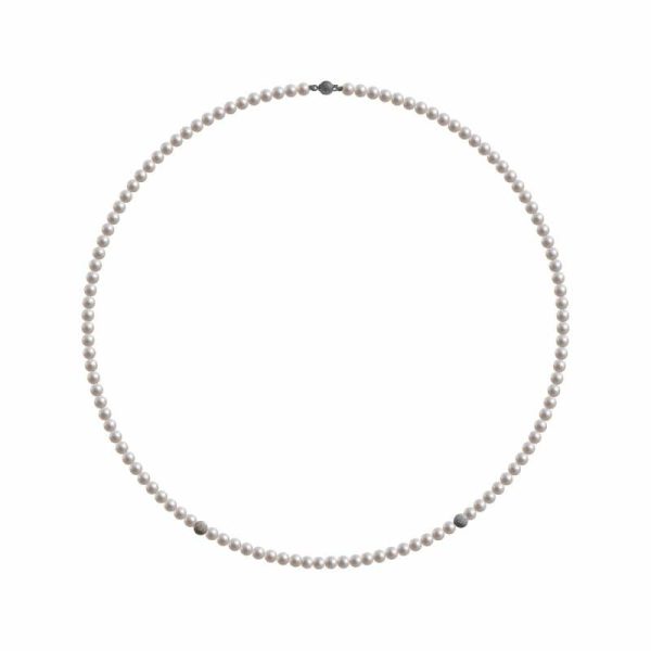 Collana di perle  naturali e due inserti in oro bianco 18kt