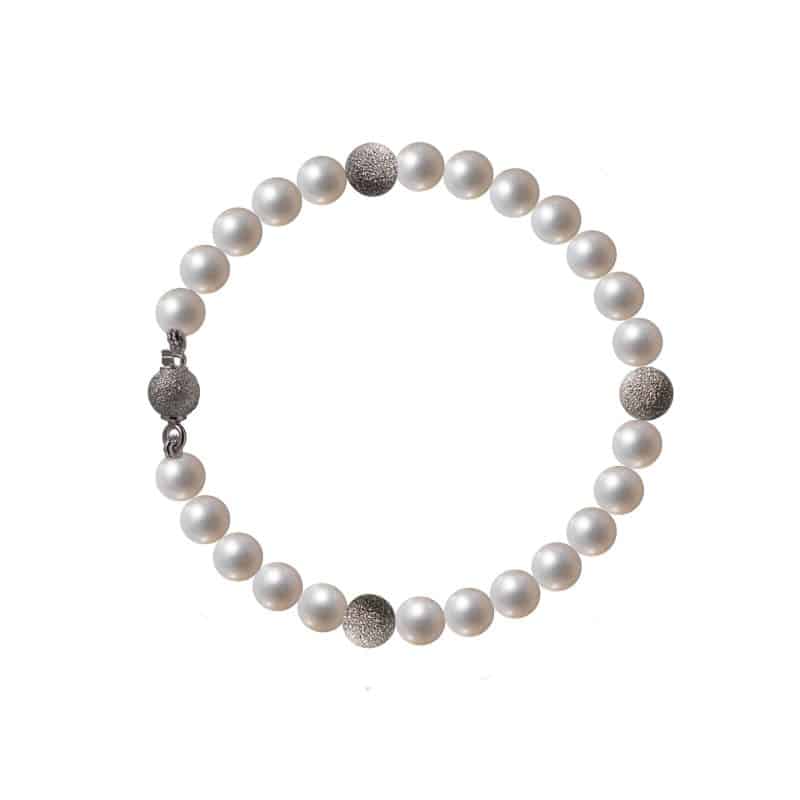 Bracciale di perle naturali e 3 inserti in oro 18kt - immagine 2