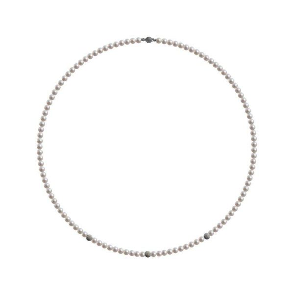 Collana di perle naturali con tre inserti in oro bianco18kt