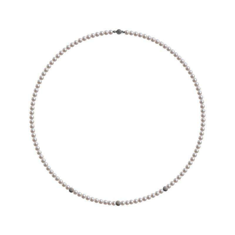 Collana di perle naturali con tre inserti in oro bianco18kt