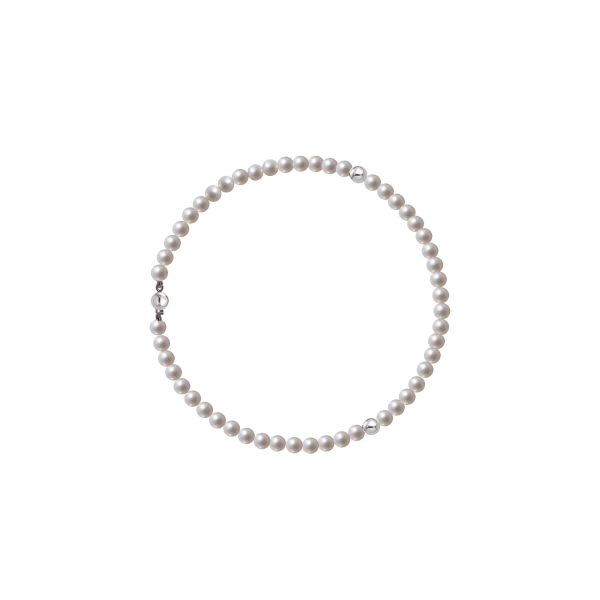 Bracciale di perle naturali e due inserti in oro  bianco 18kt